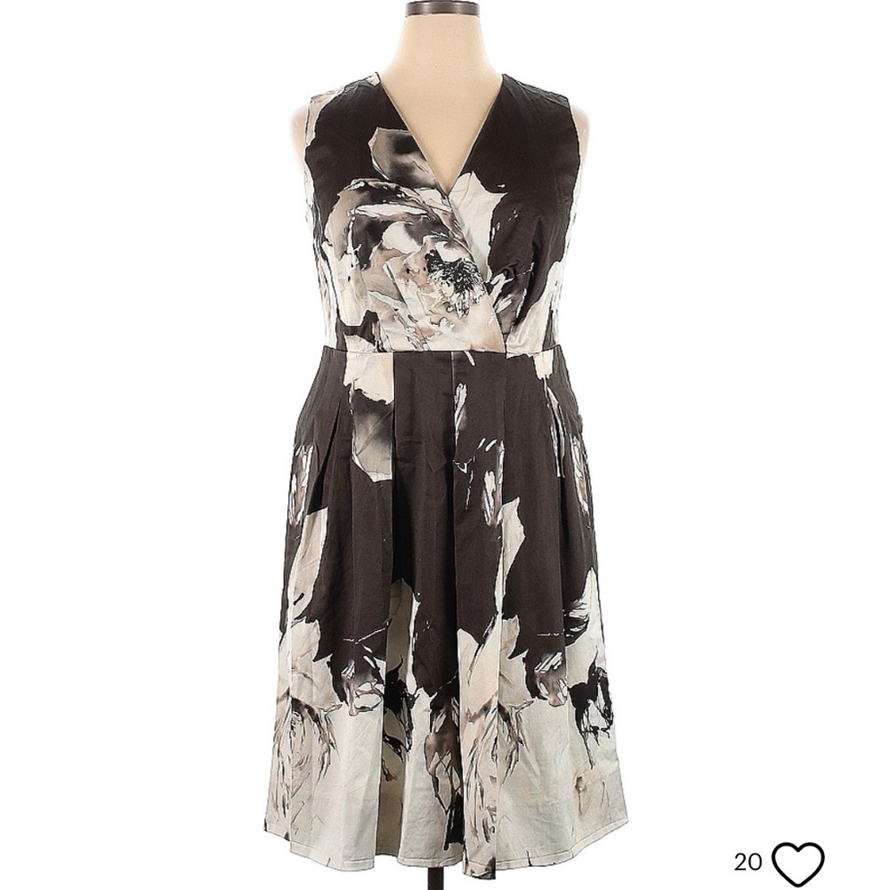 Large dress 16 a dark taupe and white mid length
